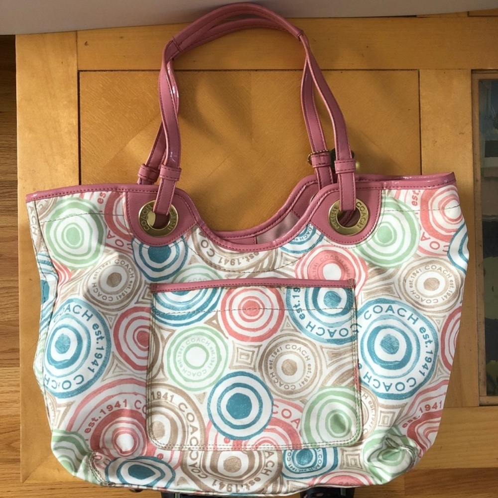 Coach Pink and Blue Circle Pattern Tote